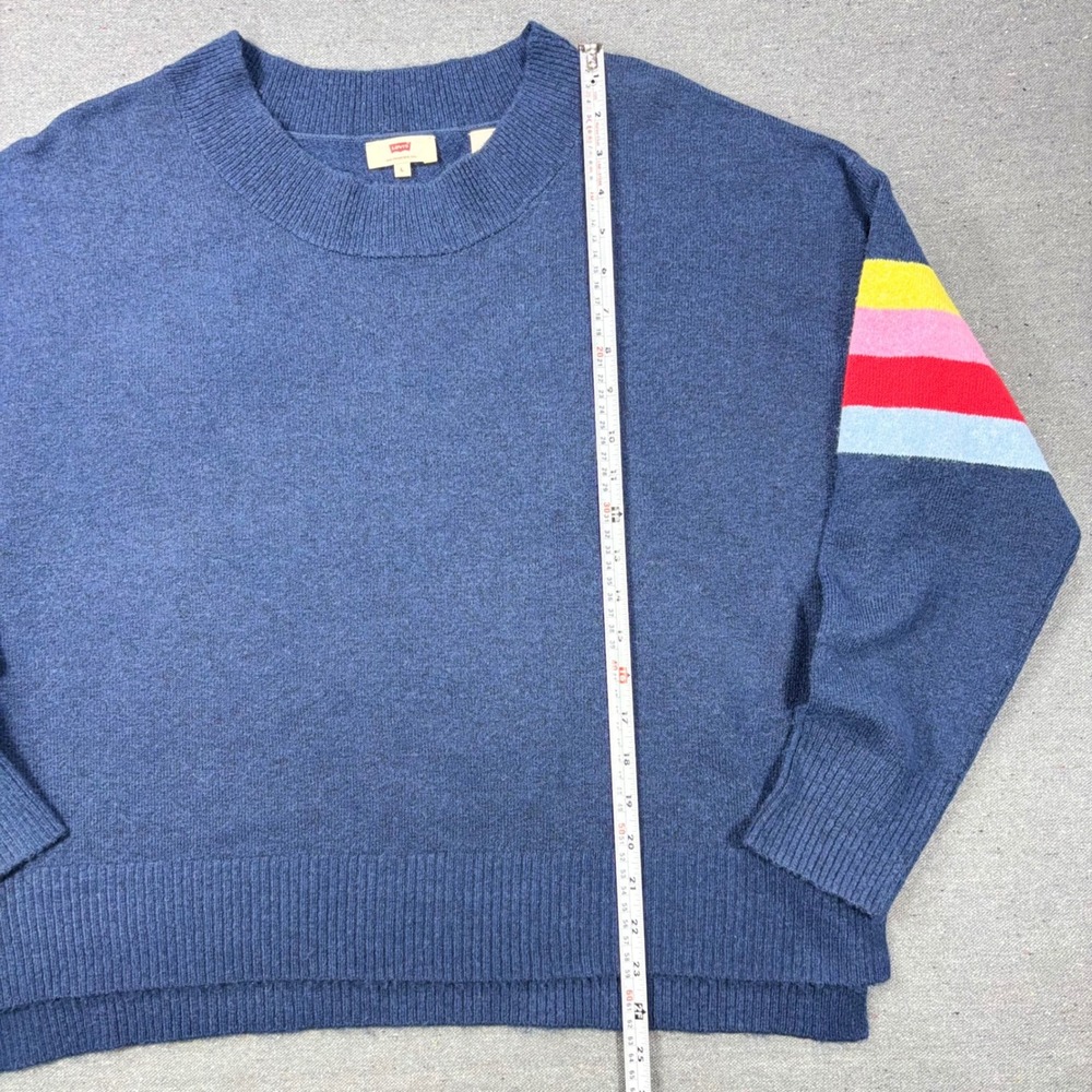 Levi's Sweater Women L Blue Rainbow Stripe Sleeve Crewneck Oversized Pullover - Picture 4 of 6